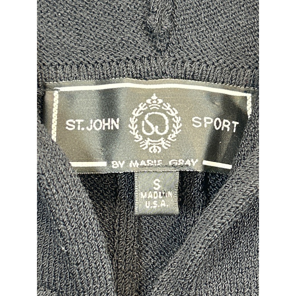 St John Sport Sweater Womens S Black Red White Stripe Full Zip‎ Hooded - Picture 3 of 5